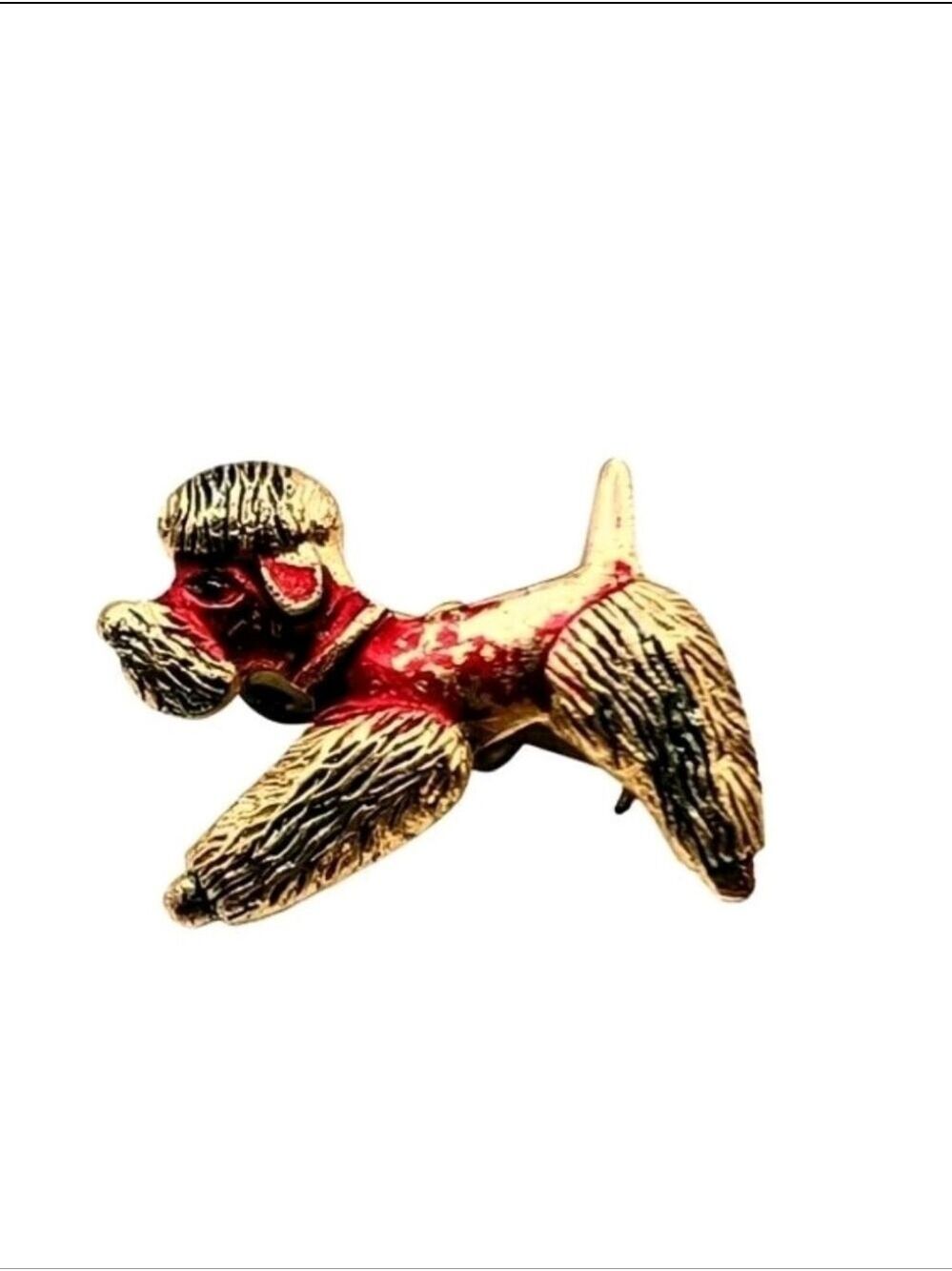 Vintage Poodle Dog Pin Brooch in Gold and Red